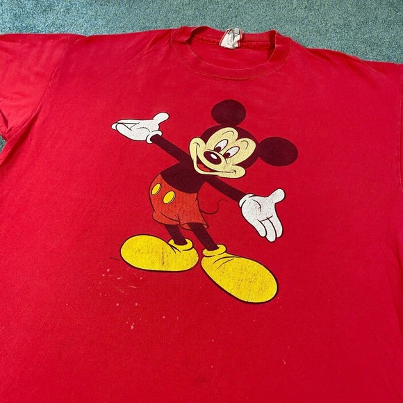 VINTAGE Disney Designs Mickey Mouse Shirt Adult 2XL Red 90s VTG Mens DISTRESSED - Picture 2 of 14